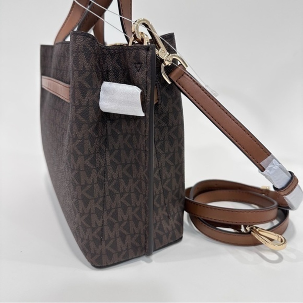 New Michael Kors Emilia Small Logo Printed Canvas Satchel Bag in Brown - Picture 12 of 12